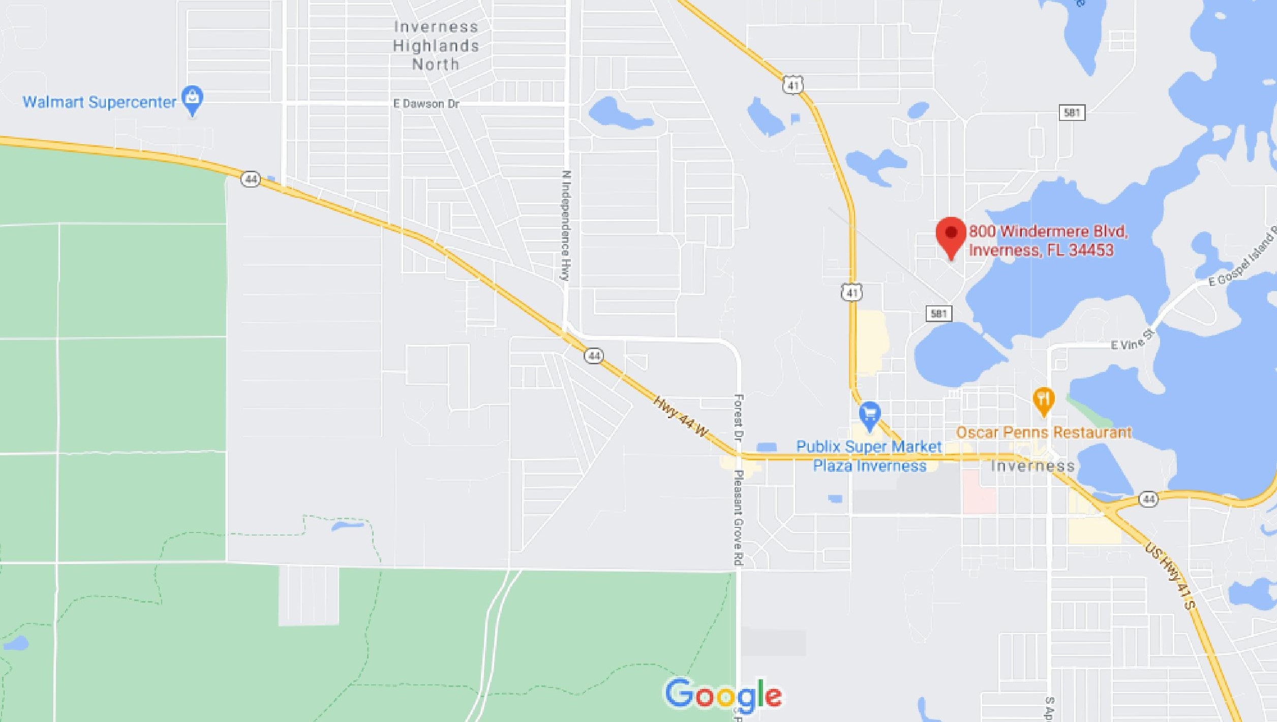 Map showing Windermere Boulevard